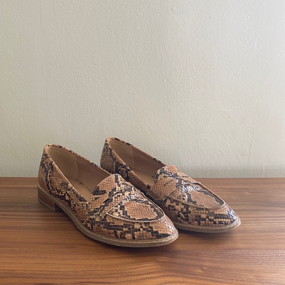 Faux snake skin loafers